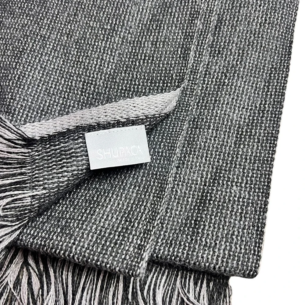 Shupaca Baby Alpaca Blend Reversible Throw Blanket Charcoal Grey Fringed Peru